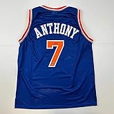 Facsimile Autographed Carmelo Anthony New York Blue Reprint Laser Auto Basketball Jersey Size Men's XL