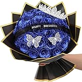 Waipfaru Glitter Roses Bouquet,Birthday Gifts for Women Mom,DIY Fake Flowers Bouquet with Birthday Stand-Up Signs,36 Blue Rose for Grandma Wife Friends