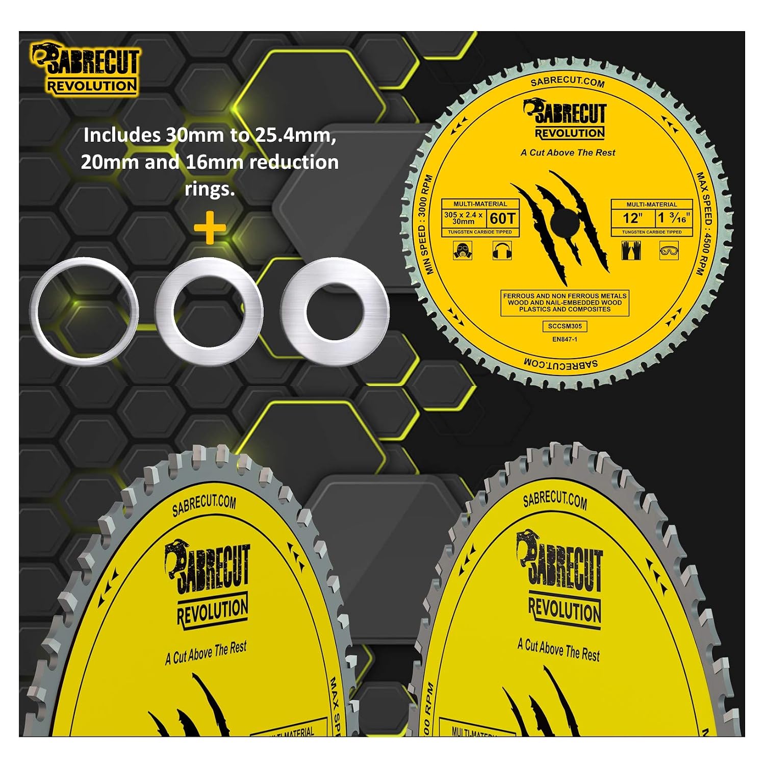 1 x SabreCut SCCSM305_60 305mm 60T x 30mm 25.4mm 20mm 16mm Bore Multi-Material Metal Wood Plastic Circular Saw Blade - Image 4