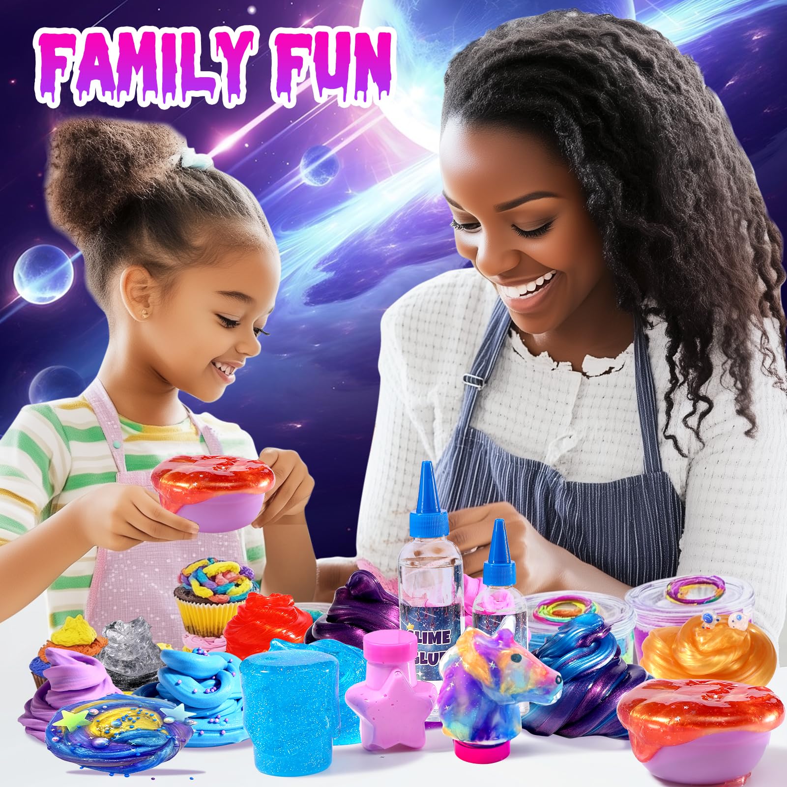 Mini Galaxy Slime Kit, with Glow in The Dark Stickers,Making Butter Slime, Dark Powder to Make Glitter & Galactic Slime, Stress Relief Toys, Party Favors for Kids, for Girls Boys 6 7 8 9 10 11 12
