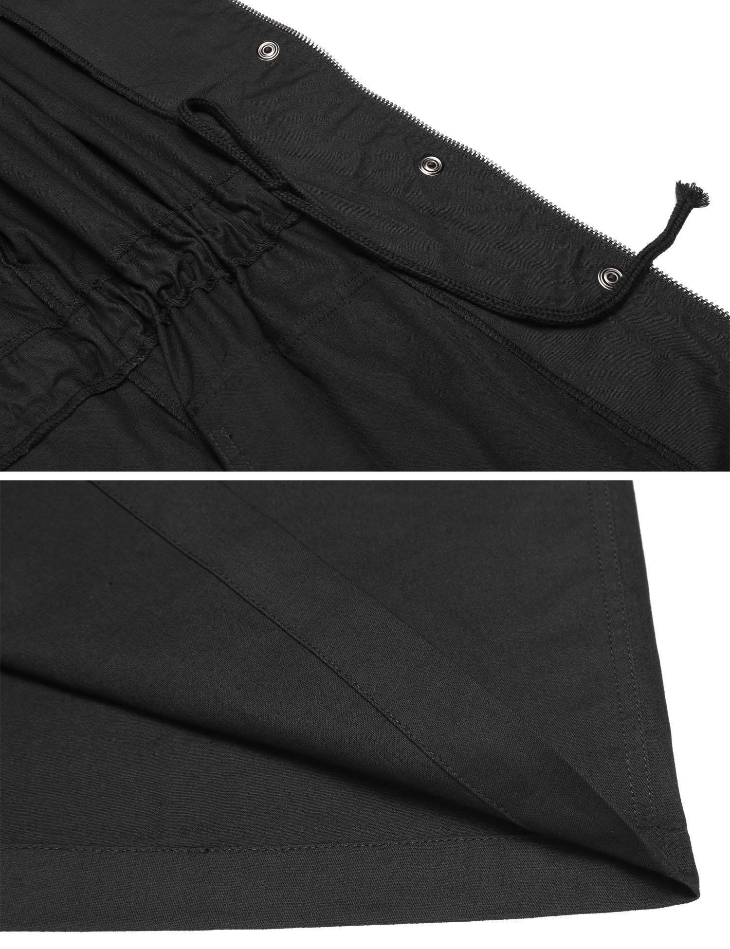 Beyove Womens Military Anorak Safari Utility Parka Drawstring Hoodie Jacket, (B)black 1, Medium