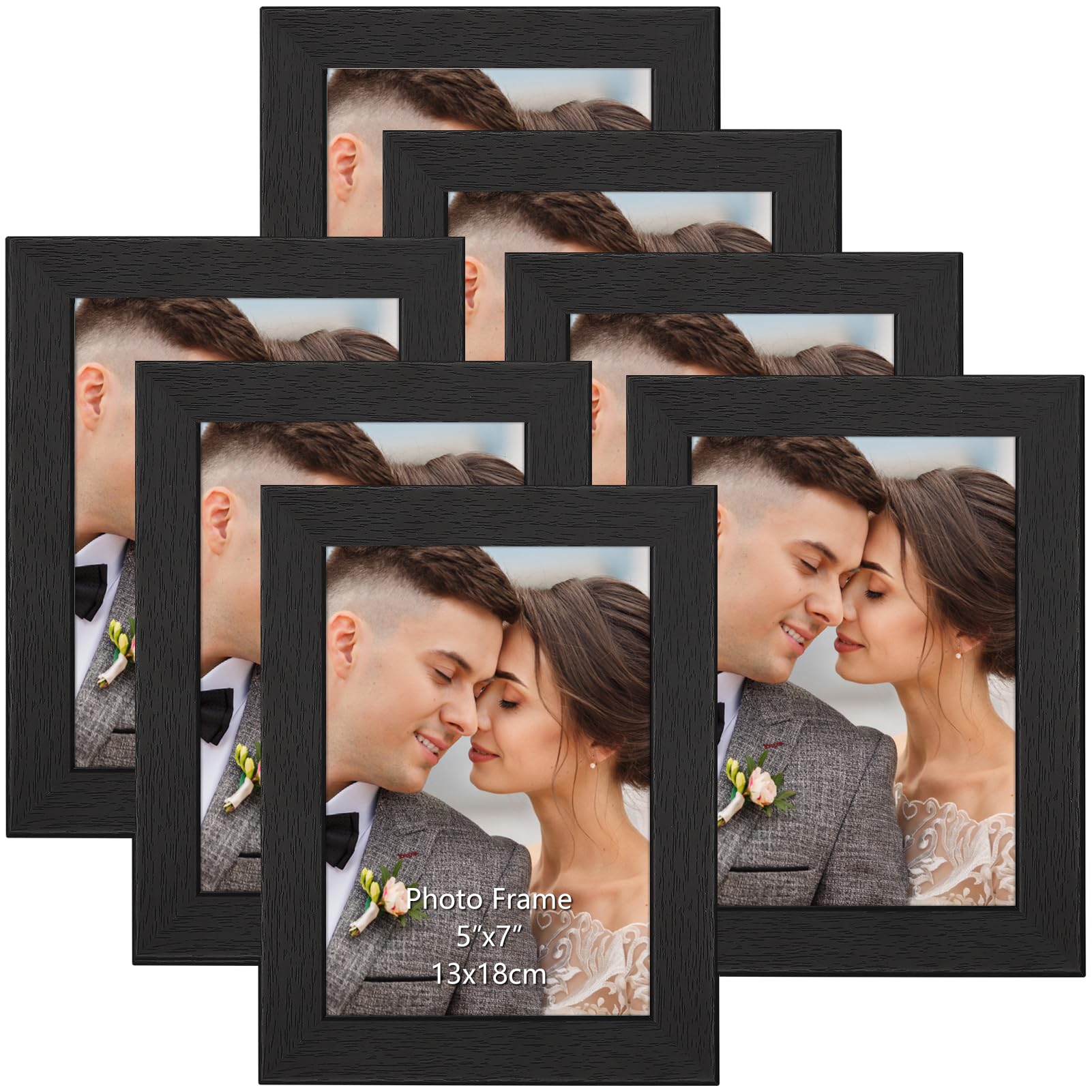 PETAFLOP Photo Frame 7x5 Set of 7, Black 7 by 5 Picture Frames Set for Wall Tabletop Horizontally or Vertically Display