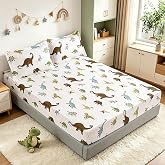 MAG Dinosaur Themed Full Size Bed Sheet Set, 3Pcs, Soft Microfiber, Colorful Dinosaurs, for Kids, Teens and Dinosaur Lovers, Includes Fitted Sheet (75&rdquo;*54&rdquo;*15&rdquo;) and 2 Standard Pillowcases (20&rdquo;*30&rdquo;)