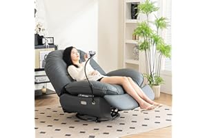 DEOLME Oversized Electric Recliner Chair, 360 Swivel Rocking Glider Rocker for Adults Modern Ergonomic Lounge for Living Room Phone Stand& Smart Theater Seating (Grey, Silicone Leather)