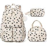 Fimibuke School Backpack for Girls Boys - 3PCS Corduroy Kids Backpack Set with Lunch Box & Pencil Pouch, Lightweight Teen Girls School Bag Laptop Bag Travel Daypack for Elementary Middle High School