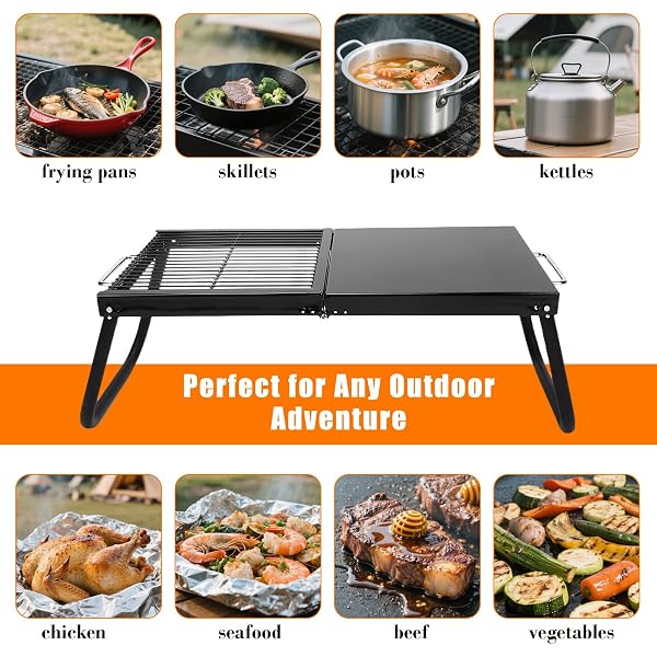 GRILL FORCE FOLDING CAMPFIRE GRILL,ENAMELED COATING GRATE, HEAVY DUTY CAMP GRILL GRATE, PORTABLE CAMPING GRATES OVER FIRE PIT, CAMPFIRE GRILL COOKING EQUIPMENT WITH CARRYING BAG FOR OUTDOOR COOKING