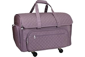 Everything Mary XXL Rolling Sewing Machine Case – Purple Quilted Craft Bag with 4 Wheels – Spacious Storage Organizer with Pockets for Sewing & Craft Supplies