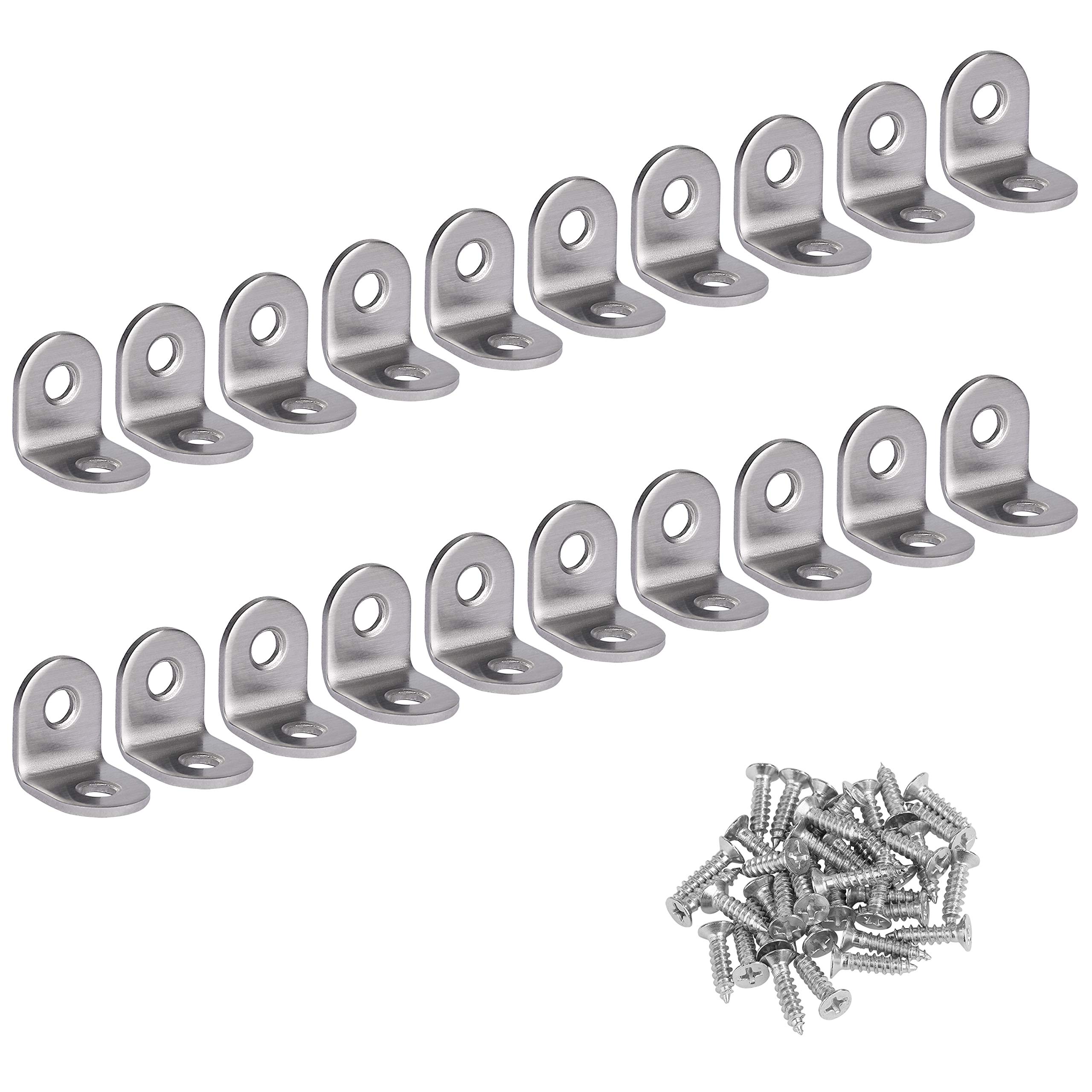 Corner Bracket 90 Degree Right Angle Brackets Stainless Steel Angle Support Corner Braces with Screws for Desk Table Shelf 20 Pack Silver 20 * 20mm