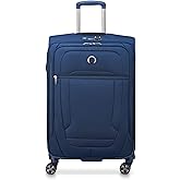 DELSEY PARIS Helium DLX Softside Expandable Luggage with Spinner Wheels, Navy Blue, Checked-Medium 25 Inch