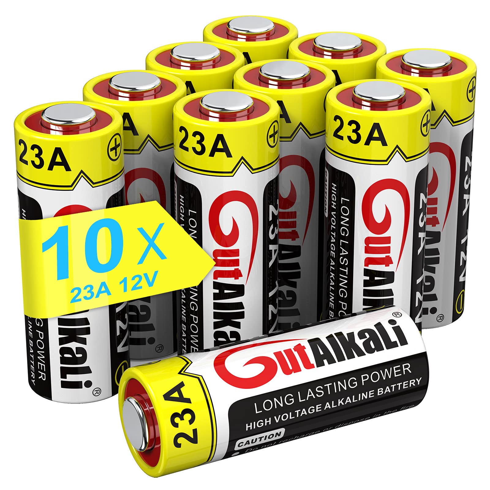 10 Pack A23 23A GP23AE MN21 23GA 12V Alkaline Battery High Capacity 55mAh for Remote controls, alarm, keyless entry, electronics