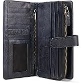 VRHUIS Women Wallet Leather Vintage Large Capacity Credit Card Clutch (DBlack)