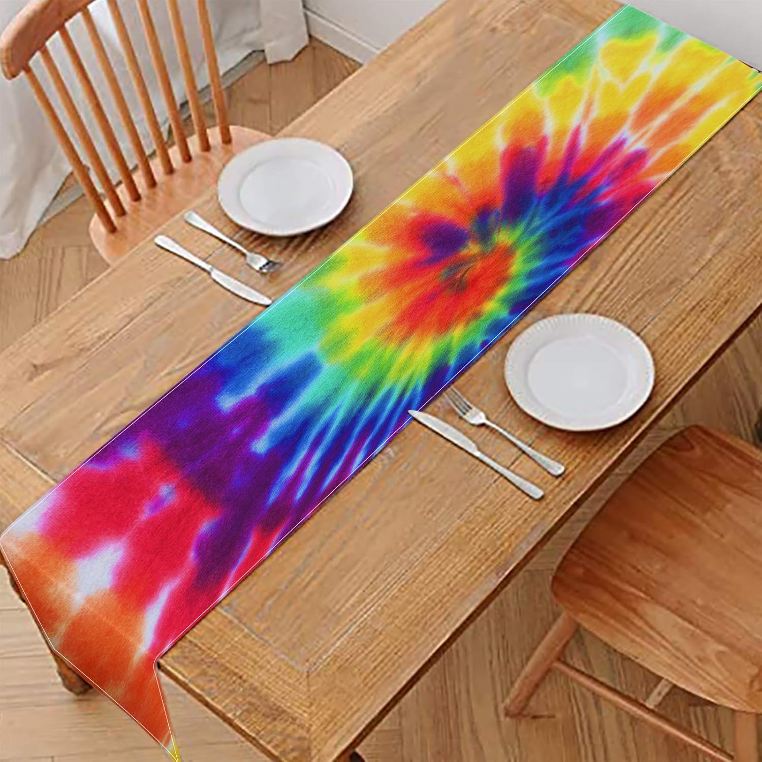 UOIMAG Colorful Die Tye Kitchen Table Runner Durable Tablecloth Narrow