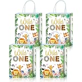 Roselush 16 Pcs Wild One Woodland 1st Birthday Goodie Bag,Safari Jungle 1st Birthday Gift Snacks Treat Candy Party Favors Bags for Kids First Bday Party Decorations Supplies