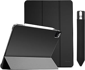 ProCase Black iPad Pro 12.9 Slim Case 4th Generation 2020 & 2018 Bundle with Black Pencil Holder Sticker for Apple Pencil 1st and 2nd Gen