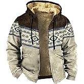 Biacolum Men's Western Aztec Jackets Hooded Cowboy Hoodie Warm Full Zip Ethnic Vintage Long Sleeve Coat Fall Winter Tops