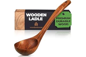 WOODENHOUSE LIFELONG QUALITY Wooden Ladle for Cooking, Soup Spoon Ladle – Teak Wooden Serving Spoon, 12.4″ Handle, Medium Scoop Size 2 oz – Eco Friendly, Natural and Sustainable