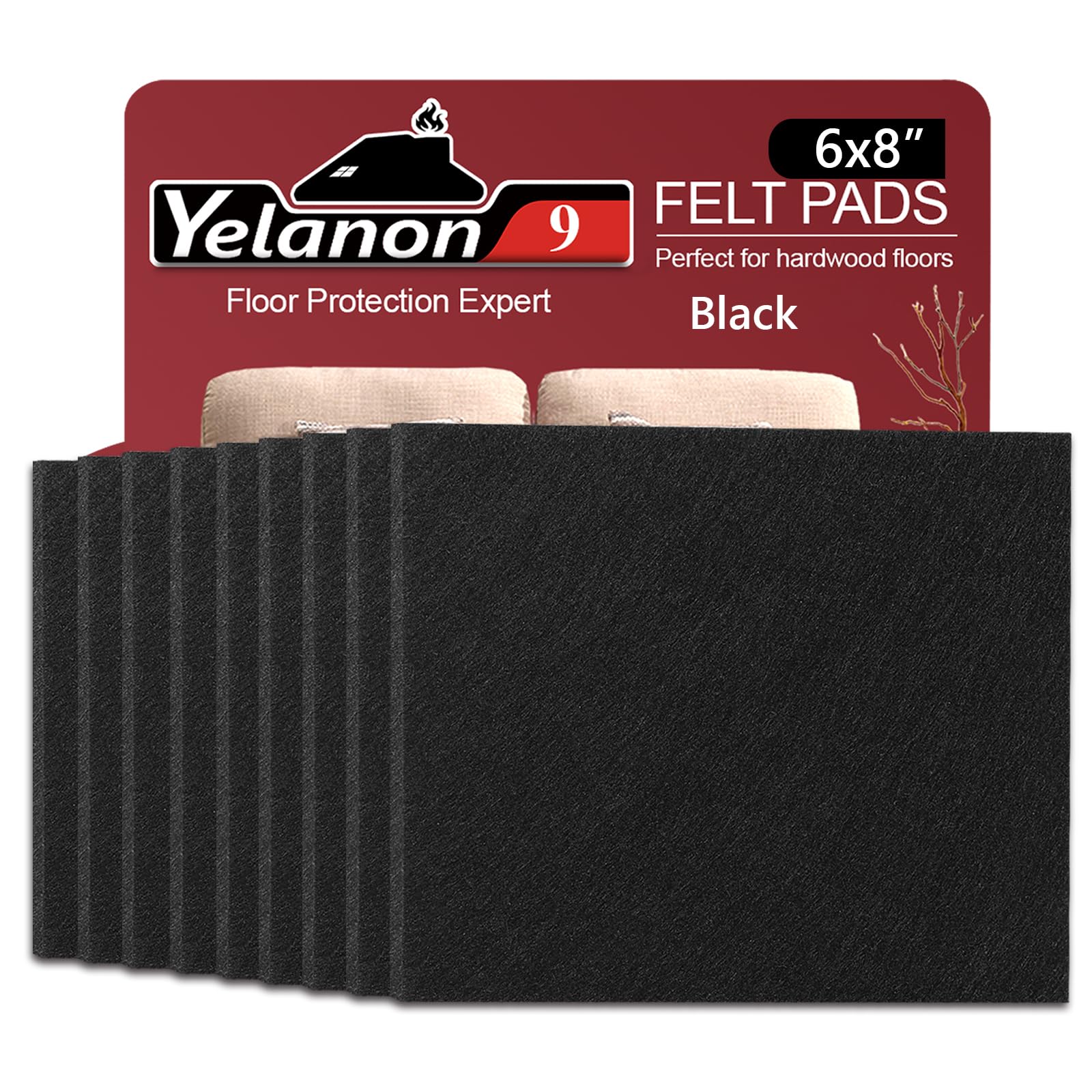 Yelanon Felt Furniture Pads 9 Pieces 15 x 20cm Furniture Pads Self Adhesive, Cuttable Felt Chair Pads, Anti Scratch Floor Protectors for Furniture Legs Furniture Couch Felt Feet Hardwood Floor, Black