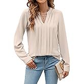 Blooming Jelly Women's Dressy Casual Blouses Business Work Tops Long Sleeve V Neck Pleated Shirts 2026 Fall Outfits
