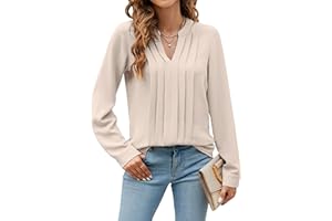 Blooming Jelly Women's Dressy Casual Blouses Business Work Tops Long Sleeve V Neck Pleated Shirts 2025 Fall Outfits