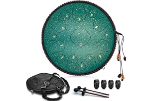 AOGBRA Steel Tongue Drum - 15 Note 14 Inch Tongue Drum - Tongue Drum Instrument - Hand Pan Drums with Music Book, Steel Handpan Drum Mallets and Carry Bag, D Major
