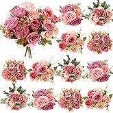 Zeyune 12 Bundles Artificial Flowers Peonies Silk Dahlia Faux Rose Fake Chamomile Hydrangea Bouquet Floral Arrangements Bulk for Home Vase Wedding Party Table Centerpiece Decoration(Dusty Pink)