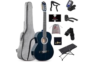 WINZZ 4/4 Classical Guitar, 39 Inch Full Size Nylon String Guitar for Beginner Adults, Full Classic Guitar Kit with Free Lessons, Gig Bag, Footstool, Capo, Tuner, Hanger and Strap (Glossy Blue)