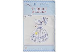 JACK DEMPSEY NEEDLE ART Jack Dempsey Satmped White Quilt Blocks 9"X9" 12/Pkg, Parasol Lady