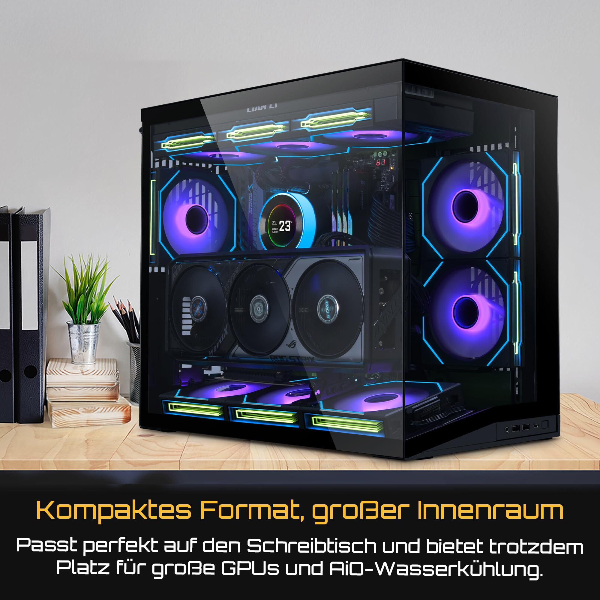 Lian Li O11 Dynamic Mini V2 PC-Gehäuse Schwarz | Kompakter ATX Midi-Tower mit Zwei-Kammer-Design, Tempered Glass und modularem Aufbau 2