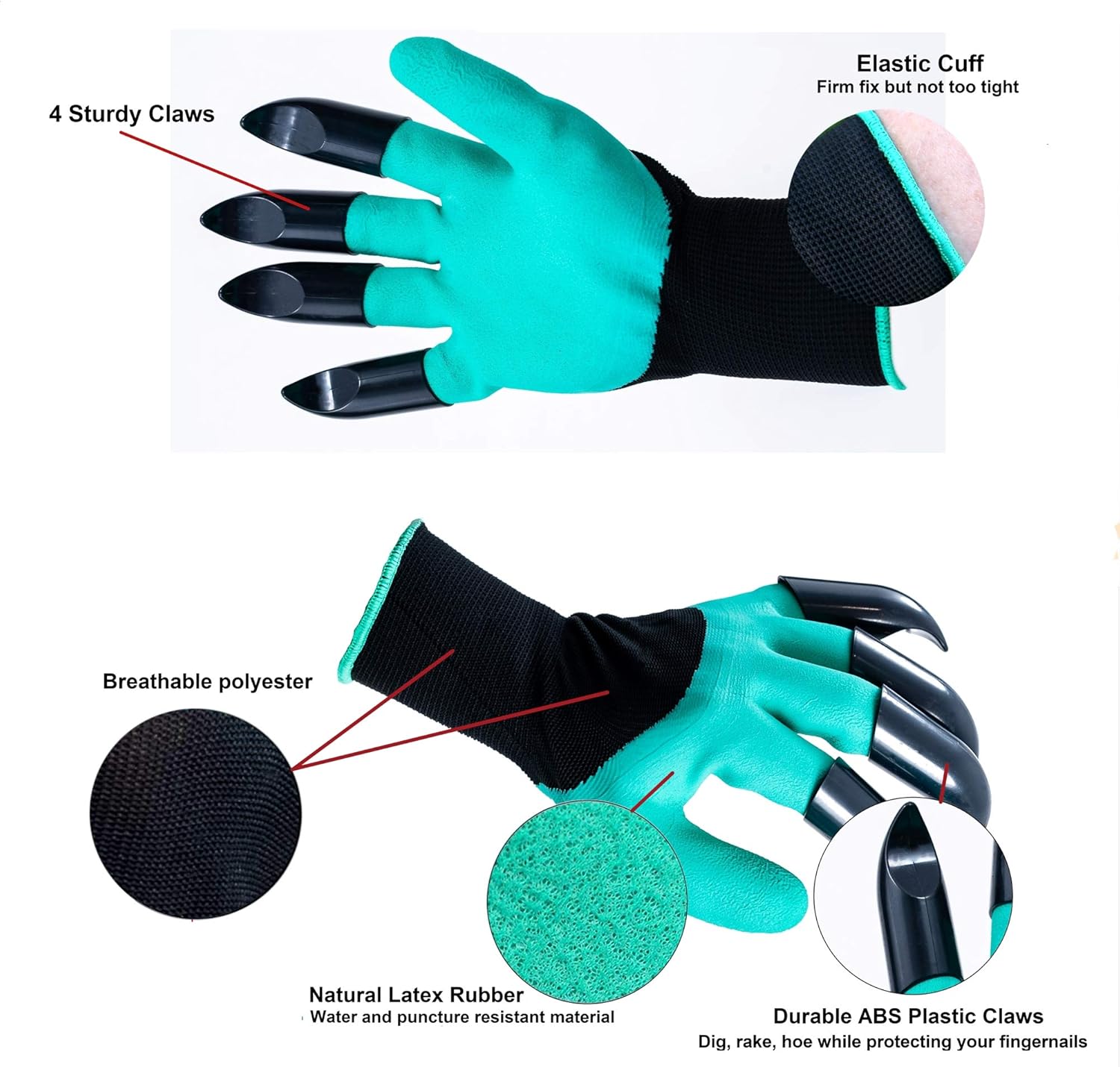 Garden Gloves with Claws - 3 Pairs for Digging, Planting, Weeding, Seeding - Waterproof, Protect Nails and Fingers, Gardening Gift - Green Genie: Clothing