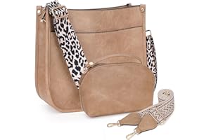 HKCLUF Crossbody Bag Purse for Women 2PCS/Set Leather Hobo Handbag Wallet Set With 2Adjustable Guitar Strap Shoulder Bag