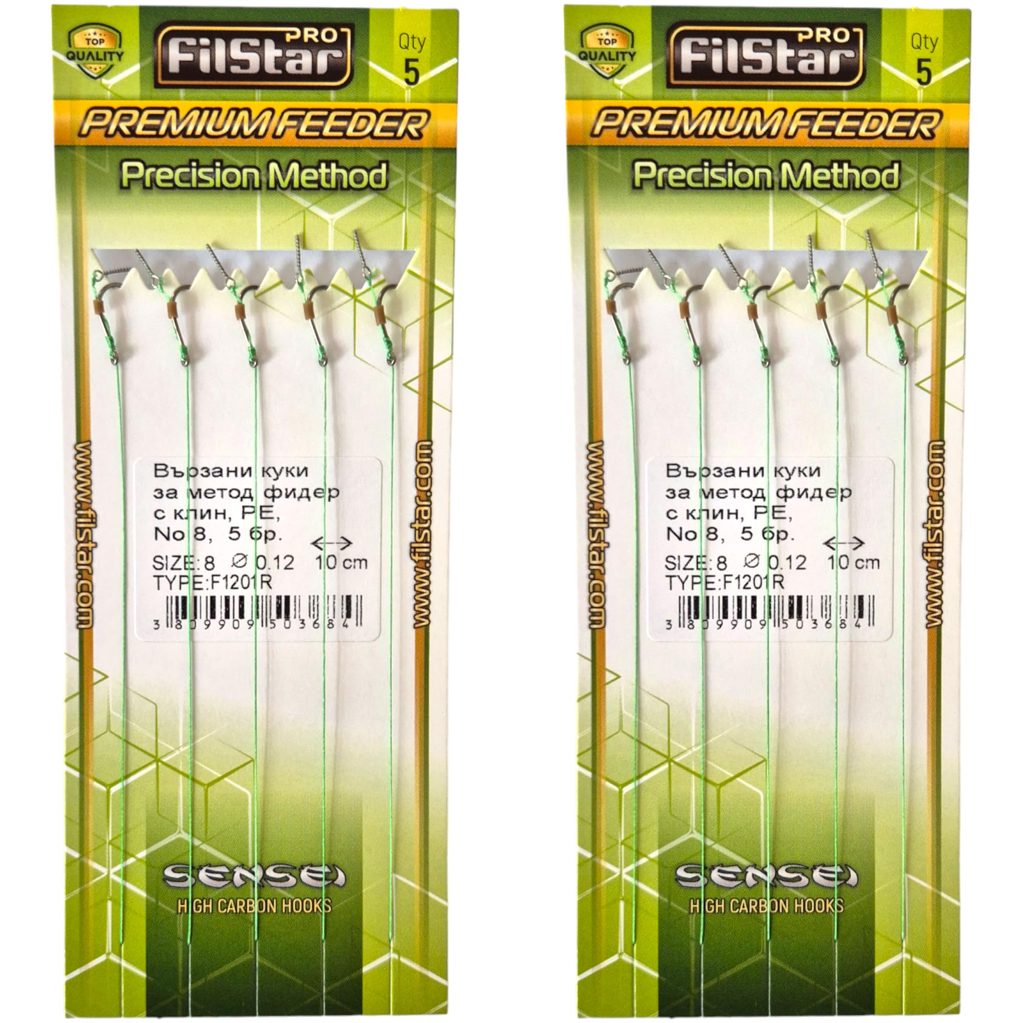 PRO Filstar Fishing Hook Set with Leader, Size 8, Braided Line, 10 Pieces, Carbon Steel, Needle Point, For Large Fish