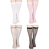 Geyoga 4 Pairs Women's Lace Socks Mesh Lace Knee High Socks for Women