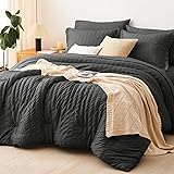 CozyLux Queen Comforter Set Dark Grey Seersucker 7