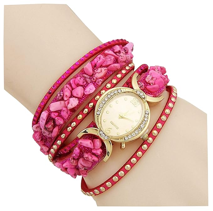 Aelo Pink Bracelet Analogue Gold Dial Girls Watch-Uww2021