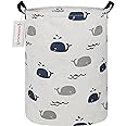 QUEENLALA Large Storage Basket,Laundry Hamper/Bathroom/Home Decor/Collapsible Round Storage Bin,Boys and Girls Hamper/Boxes/Clothing(Round-Blue Cute Whale)