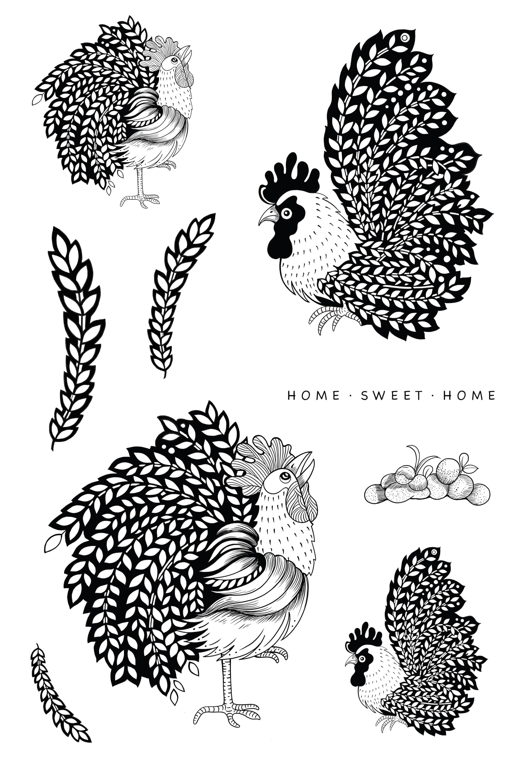 KatKin Krafts Roosters 6 in x 8 in Clear Stamp Set, 6 x 8 in