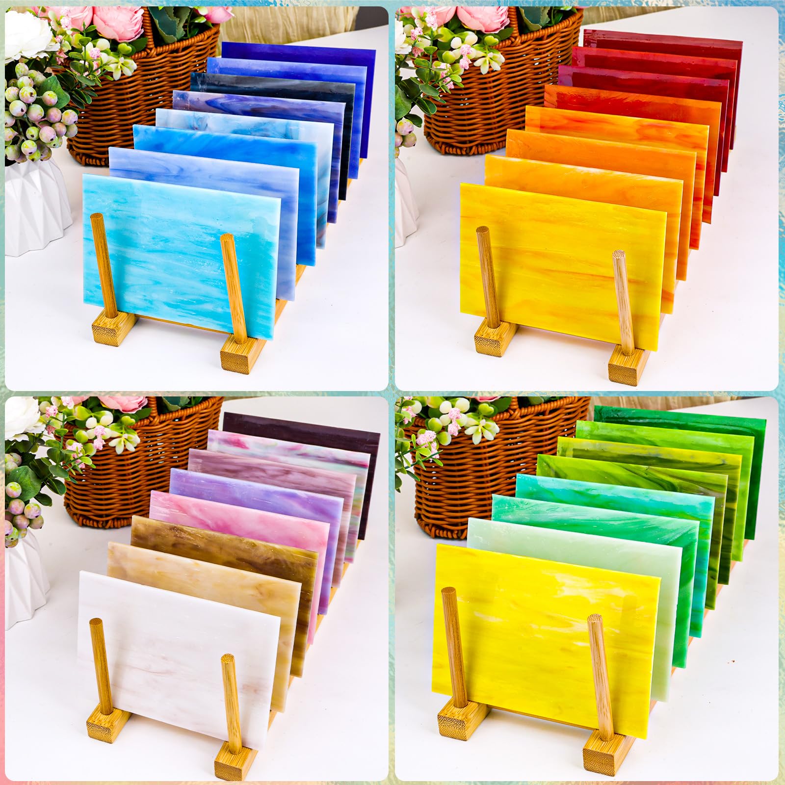 36 Sheets Opaque Stained Glass Bulk Variety Pack, 4 x 6 Inch Mosaic Glass Tiles for Crafts, Assorted Colors Cathedral Art Glasses Sheets for Stained Glass Making Projects