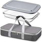 KongTiva Glass Baking Dish with Lid, 9 x 16 Inch | Glass Casserole with Carrier Insulated Bag Deep Casserole Dish for Oven Potluck Party Hot/Cold Picnic Cookouts