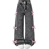 Peakpride Baggy Jeans for Girls Wide Leg High Elastic Waisted Cute Bow Denim Y2k Pant Trendy Boyfriend Skater Streetwear
