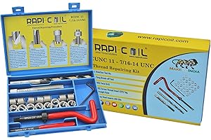 RAPI-COIL 7/16-14 UNC Thread Repair Helicoil Kit, HSS M2 Tap & Drill, SS 304 Wire Inserts - Made in India