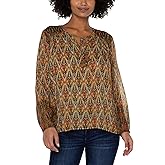 Liverpool Women's Long Sleeve Double Layer Tie Front Woven Blouse