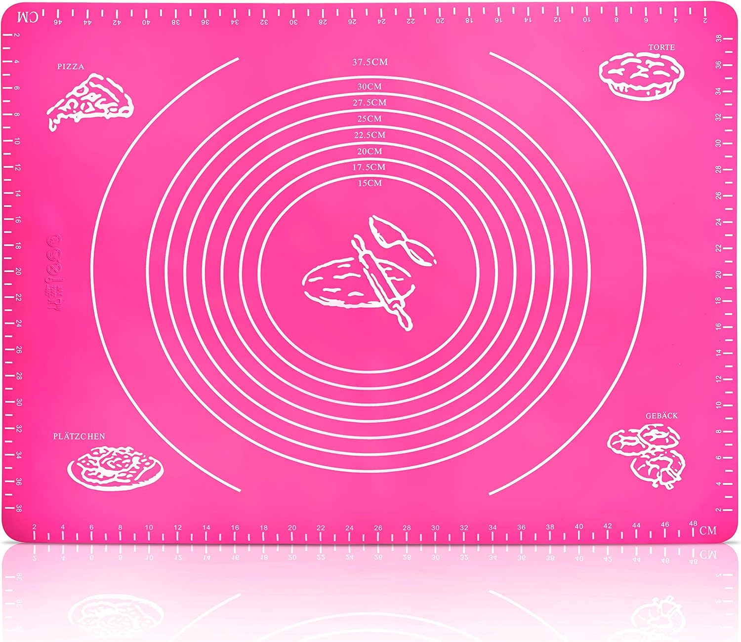 Belmalia Large Dough Mat, Silicone Rolling Mat, Heat Resistant, Baking Mat for Pizza Fondant, Baking, Kitchen 50x40cm Pink