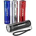 BYB 9 LED Mini Aluminum Flashlights 4-Pack with Lanyard, Super Bright Handheld Torch Assorted Colors, AAA Batteries Not Inclu