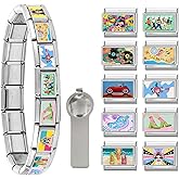 papasgix Italian Charm Bracelet Charms Gold Silver Set | with Starter Brascelet Assorted Italian Charms for Bracelets 1pc Opening Tool 9mm Modular Italian Charm Bulk Pack Links