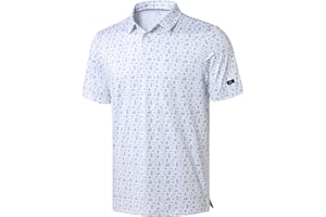 Obla Mens Golf Polo Shirts Short Sleeve Dry Fit Performance Moisture Wicking Casual Print Collared Golf Shirts for Men
