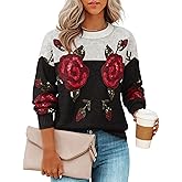 ZESICA Women's Floral Oversized Sweaters 2026 Fall Crewneck Long Sleeve Casual Chunky Knit Pullover Sweater Tops