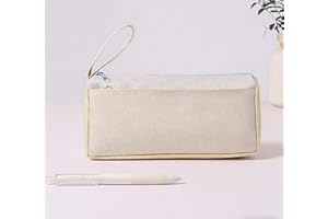 Large Capacity Solid Color Pencil Case with Handle,Portable Canvas Pen Case for Crafts Stationery and Office Off White LCC262