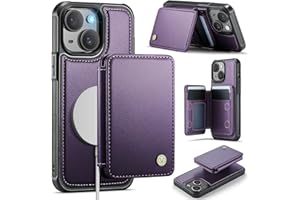 Usroom Compatible with Magsafe for iPhone 14 Wallet Case Magnetic Card Holder, RFID Blocking 2 in 1 Detachable Kickstand Shockproof Case for Women Men, Purple