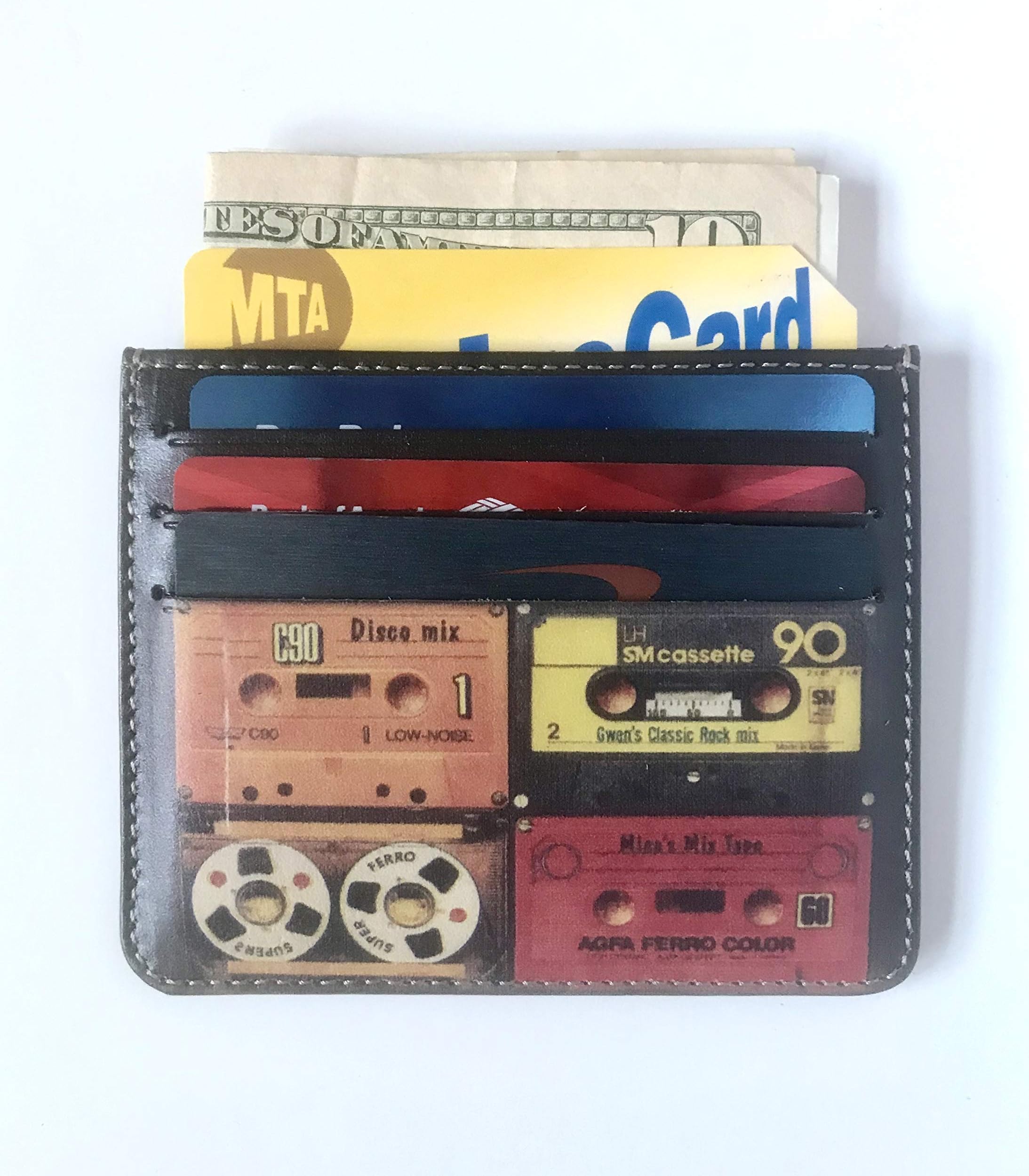 Cassette Design Card Holder Leather Card Case 80's Retro Card Wallet Genuine Leather