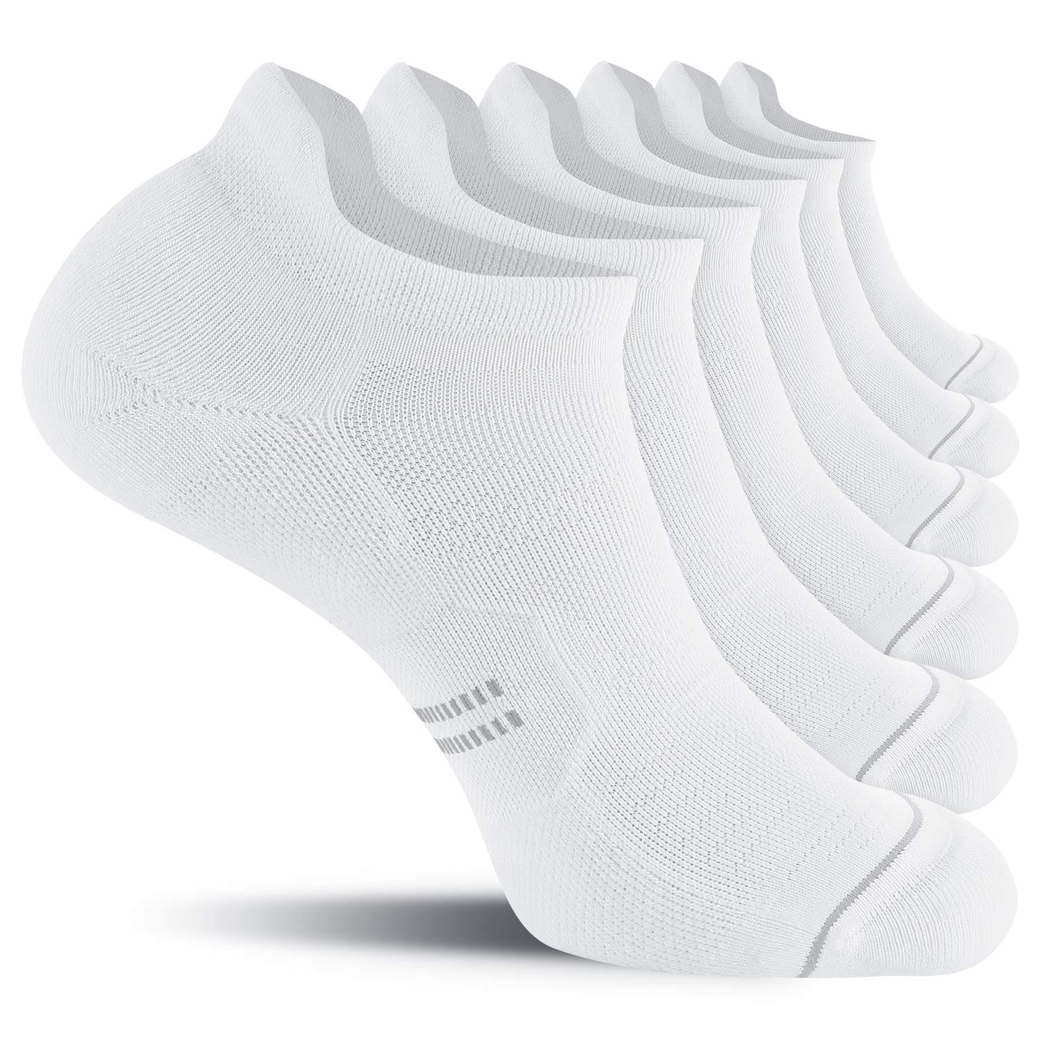 Photo 1 of CelerSport 6 Pack Men's Running Ankle Socks with Cushion, Low Cut Athletic Sport Tab Socks, White, Shoe Size: 7-9